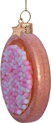 Vondels glazen kerstbal beschuit met muisjes 8.5cm roze, wit - afbeelding 3