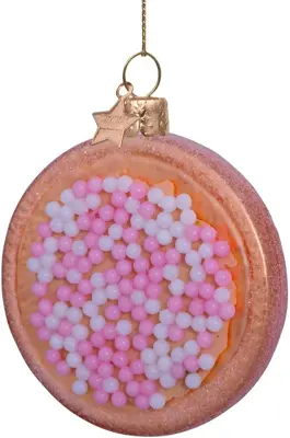 Vondels glazen kerstbal beschuit met muisjes 8.5cm roze, wit - afbeelding 2