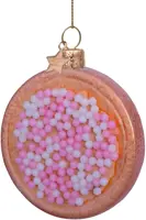 Vondels glazen kerstbal beschuit met muisjes 8.5cm roze, wit - afbeelding 2
