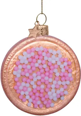 Vondels glazen kerstbal beschuit met muisjes 8.5cm roze, wit - afbeelding 1