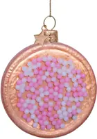 Vondels glazen kerstbal beschuit met muisjes 8.5cm roze, wit - afbeelding 1
