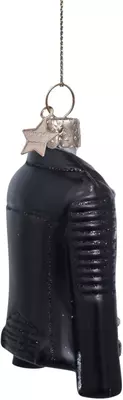 Vondels glazen kerstbal biker jas 8.5cm zwart  - afbeelding 3