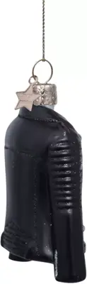 Vondels glazen kerstbal biker jas 8.5cm zwart - afbeelding 3