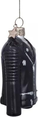 Vondels glazen kerstbal biker jas 8.5cm zwart  - afbeelding 2