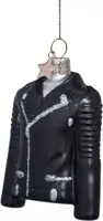 Vondels glazen kerstbal biker jas 8.5cm zwart - afbeelding 5