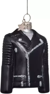 Vondels glazen kerstbal biker jas 8.5cm zwart - afbeelding 6