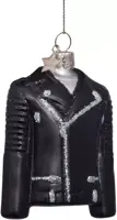 Vondels glazen kerstbal biker jas 8.5cm zwart - afbeelding 6