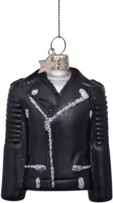 Vondels glazen kerstbal biker jas 8.5cm zwart - afbeelding 1