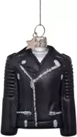 Vondels glazen kerstbal biker jas 8.5cm zwart - afbeelding 1