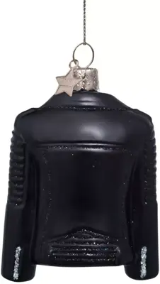 Vondels glazen kerstbal biker jas 8.5cm zwart - afbeelding 4