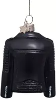 Vondels glazen kerstbal biker jas 8.5cm zwart - afbeelding 4