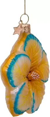 Vondels glazen kerstbal bloem 8cm geel - afbeelding 2