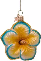 Vondels glazen kerstbal bloem 8cm geel  - afbeelding 1