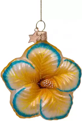 Vondels glazen kerstbal bloem 8cm geel - afbeelding 1