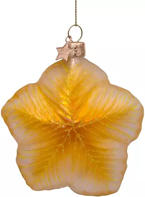 Vondels glazen kerstbal bloem 8cm geel  - afbeelding 3