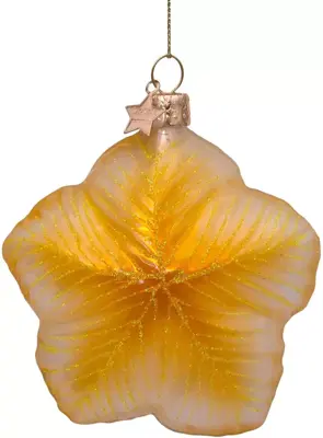 Vondels glazen kerstbal bloem 8cm geel - afbeelding 3