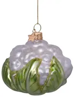 Vondels glazen kerstbal bloemkool 7.5cm wit, groen - afbeelding 2