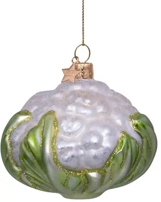 Vondels glazen kerstbal bloemkool 7.5cm wit, groen  - afbeelding 1