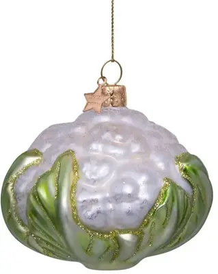 Vondels glazen kerstbal bloemkool 7.5cm wit, groen - afbeelding 1