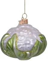 Vondels glazen kerstbal bloemkool 7.5cm wit, groen - afbeelding 1