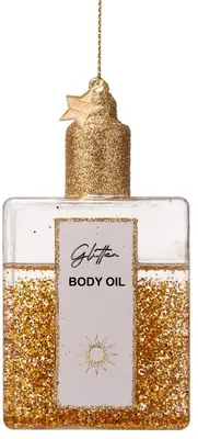 Vondels glazen kerstbal bodyolie 10cm goud, transparant - afbeelding 1