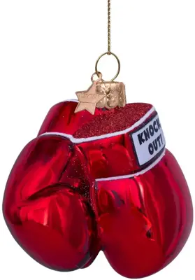 Vondels glazen kerstbal bokshandschoenen 8.5cm rood - afbeelding 2