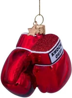 Vondels glazen kerstbal bokshandschoenen 8.5cm rood - afbeelding 4