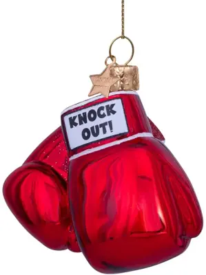 Vondels glazen kerstbal bokshandschoenen 8.5cm rood - afbeelding 5