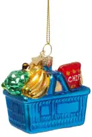 Vondels glazen kerstbal boodschappenmandje 6cm multi - afbeelding 2