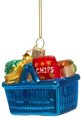 Vondels glazen kerstbal boodschappenmandje 6cm multi - afbeelding 1