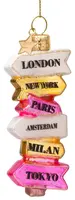 Vondels glazen kerstbal bord met plaatsnamen 12cm multi - afbeelding 1