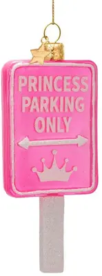 Vondels glazen kerstbal bord 'princess parking only' 11cm roze - afbeelding 1