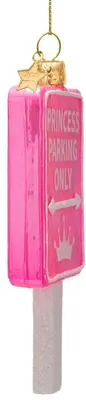 Vondels glazen kerstbal bord 'princess parking only' 11cm roze - afbeelding 2
