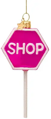 Vondels glazen kerstbal bord 'shop' 11cm roze - afbeelding 1