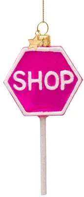 Vondels glazen kerstbal bord 'shop' 11cm roze - afbeelding 3