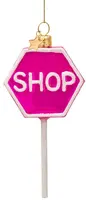 Vondels glazen kerstbal bord 'shop' 11cm roze - afbeelding 3
