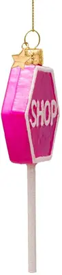Vondels glazen kerstbal bord 'shop' 11cm roze - afbeelding 2