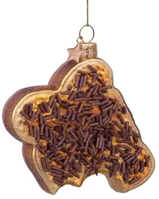 Vondels glazen kerstbal boterham met hagelslag 9cm bruin - afbeelding 5