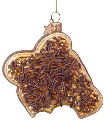 Vondels glazen kerstbal boterham met hagelslag 9cm bruin - afbeelding 1