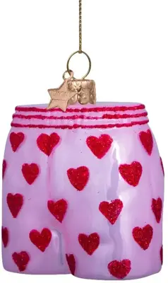 Vondels glazen kerstbal boxershort hartjes 7.5cm roze - afbeelding 1