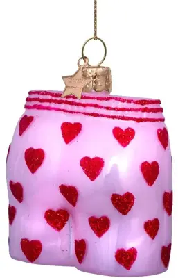 Vondels glazen kerstbal boxershort hartjes 7.5cm roze - afbeelding 2