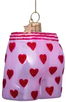 Vondels glazen kerstbal boxershort hartjes 7.5cm roze - afbeelding 4