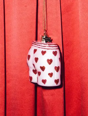 Vondels glazen kerstbal boxershort hartjes 7.5cm roze - afbeelding 5
