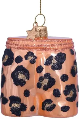 Vondels glazen kerstbal boxershort luipaard 7.5cm bruin, zwart - afbeelding 1