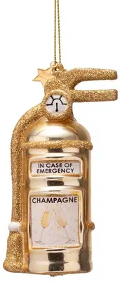 Vondels glazen kerstbal brandblusser 'in case of emergancy champagne' 9.5cm goud - afbeelding 1