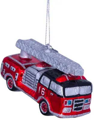 Vondels glazen kerstbal brandweerauto 6cm rood  - afbeelding 1