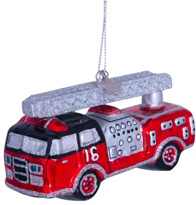 Vondels glazen kerstbal brandweerauto 6cm rood  - afbeelding 2