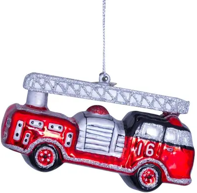 Vondels glazen kerstbal brandweerauto 6cm rood  - afbeelding 3
