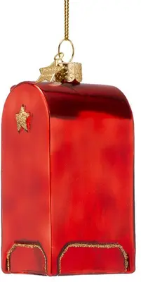 Vondels glazen kerstbal brievenbus van de kerstman 8cm rood - afbeelding 3