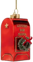 Vondels glazen kerstbal brievenbus van de kerstman 8cm rood - afbeelding 2